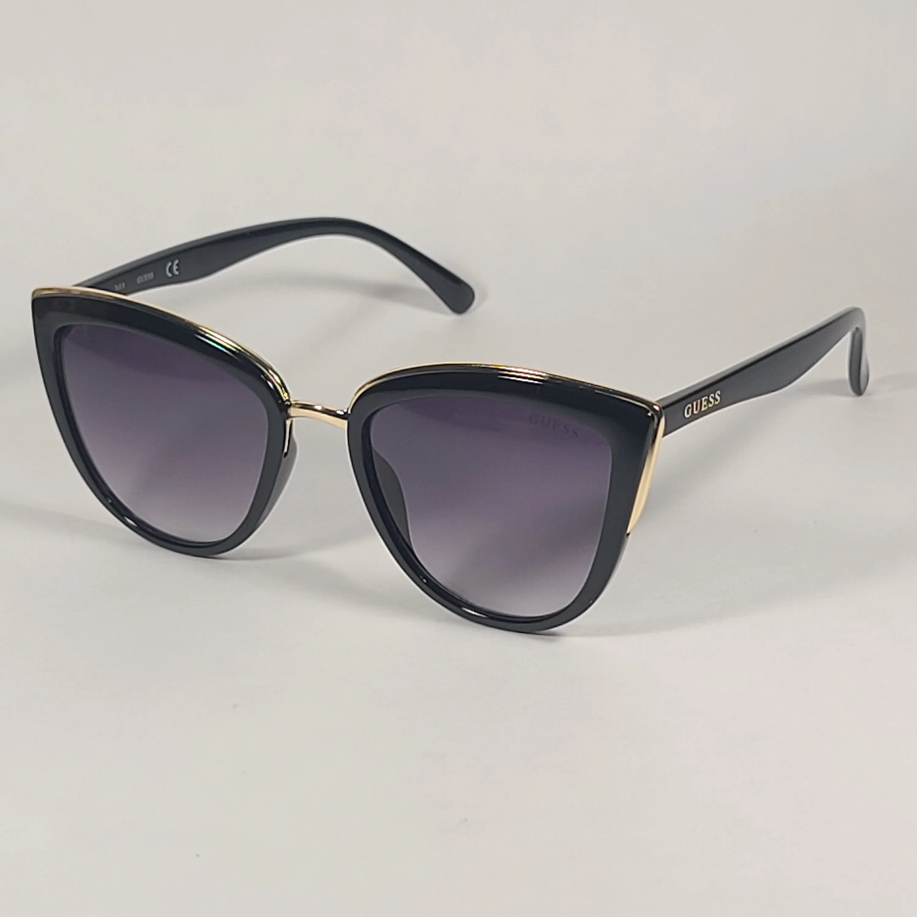 Guess Cat Eye Sunglasses Black Gold Frame Gray Gradient Lens GF0313 01B