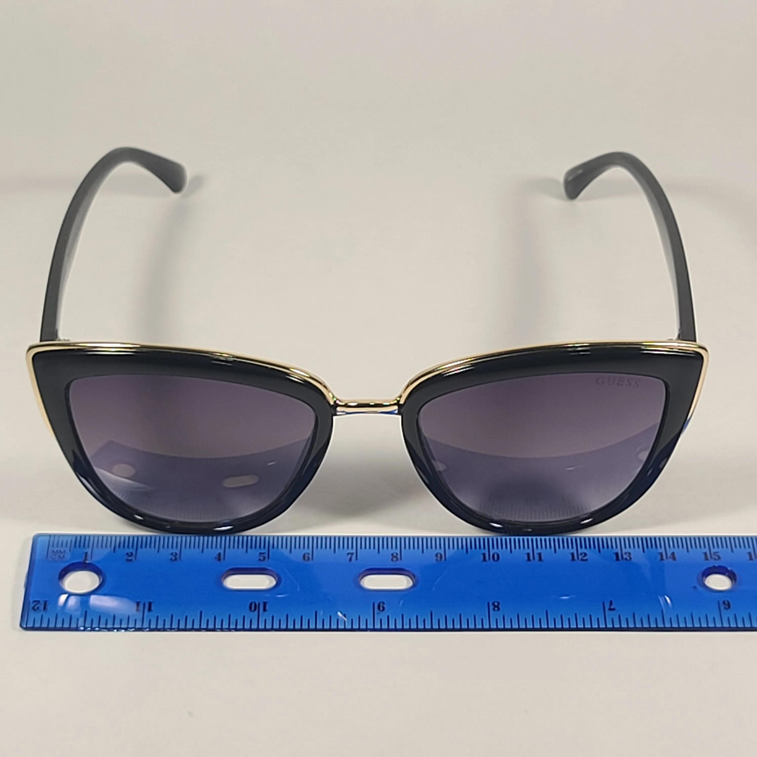Guess Cat Eye Sunglasses Black Gold Frame Gray Gradient Lens GF0313 01B