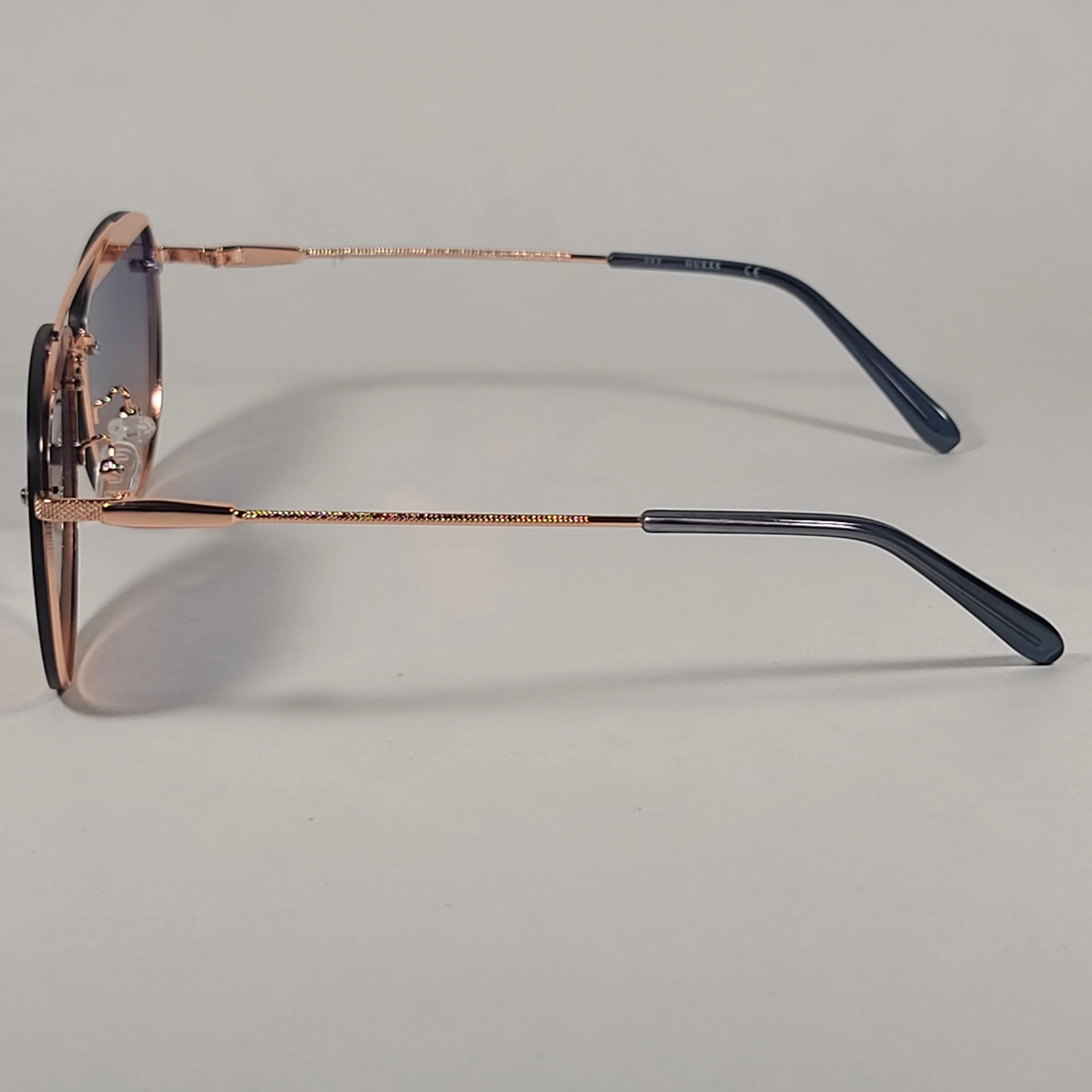 Guess Rimless Aviator Sunglasses Rose Gold Metal Frame Blue Gradient Lens GF0386 28W