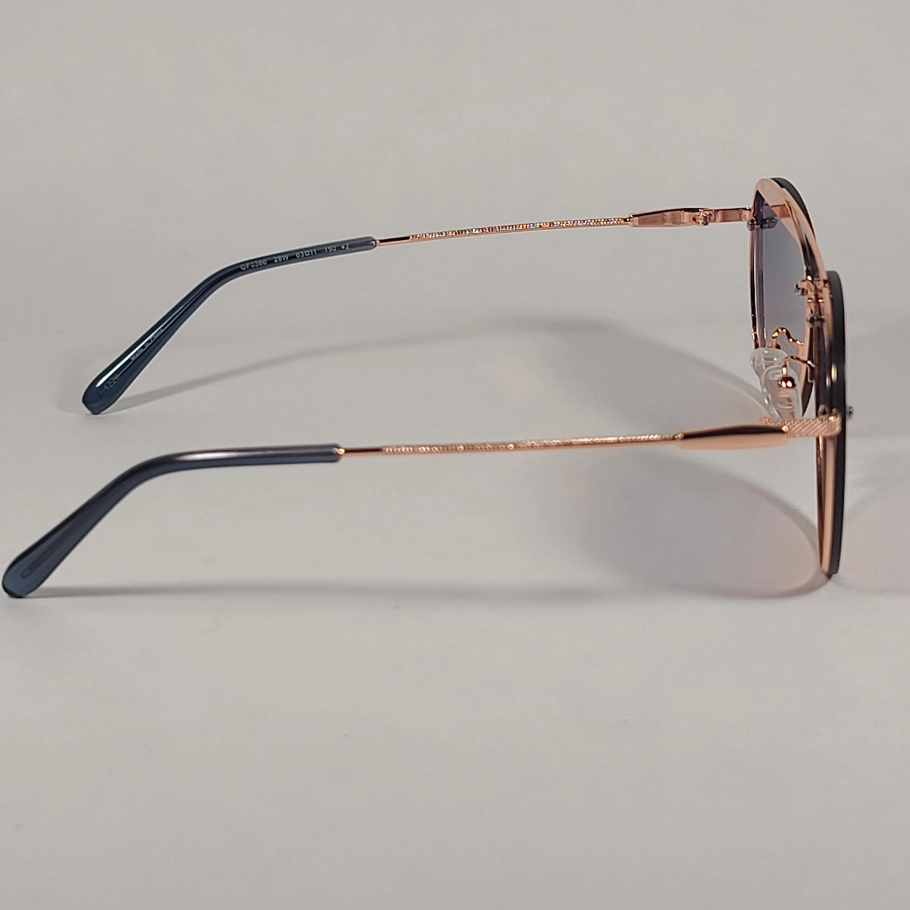 Guess Rimless Aviator Sunglasses Rose Gold Metal Frame Blue Gradient Lens GF0386 28W