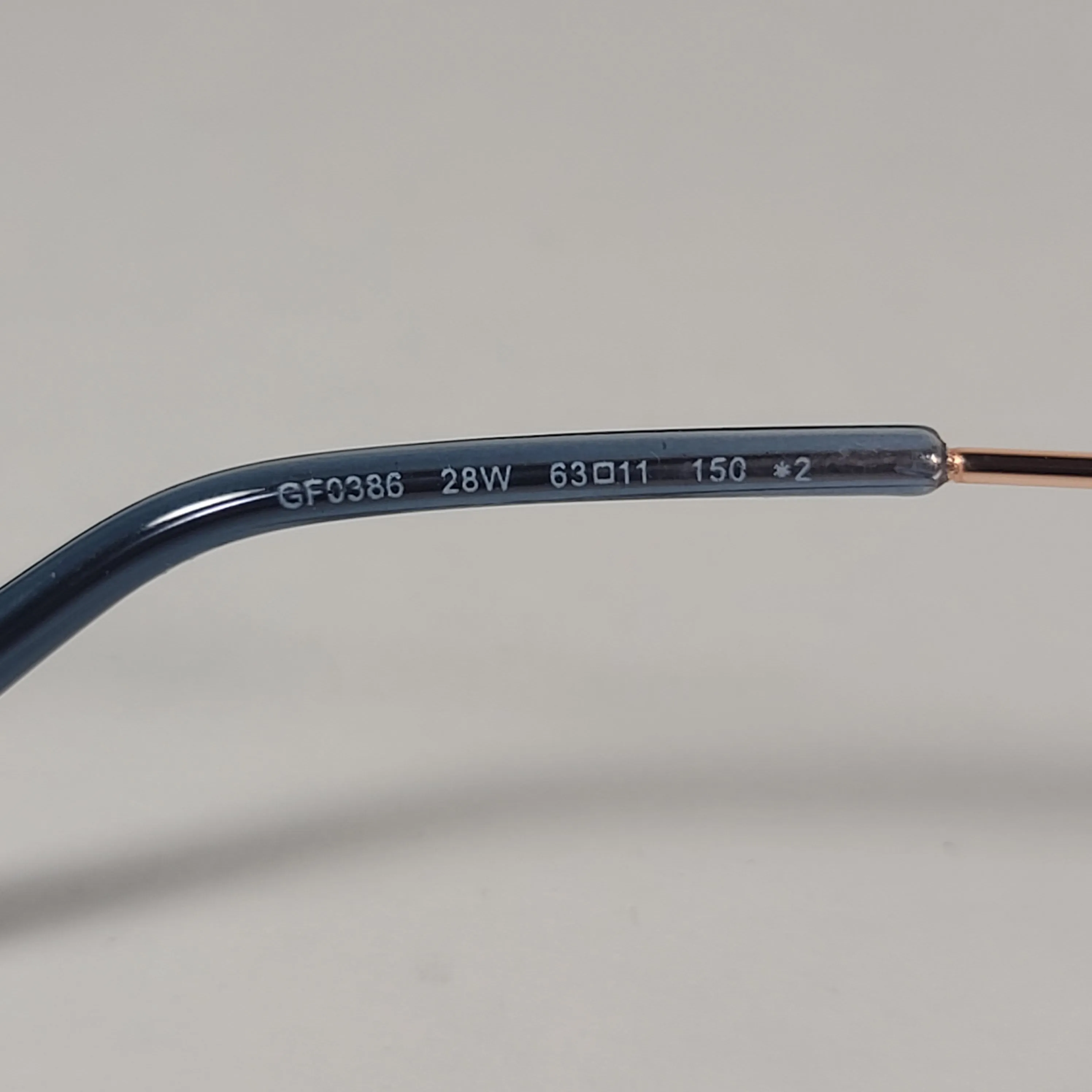 Guess Rimless Aviator Sunglasses Rose Gold Metal Frame Blue Gradient Lens GF0386 28W