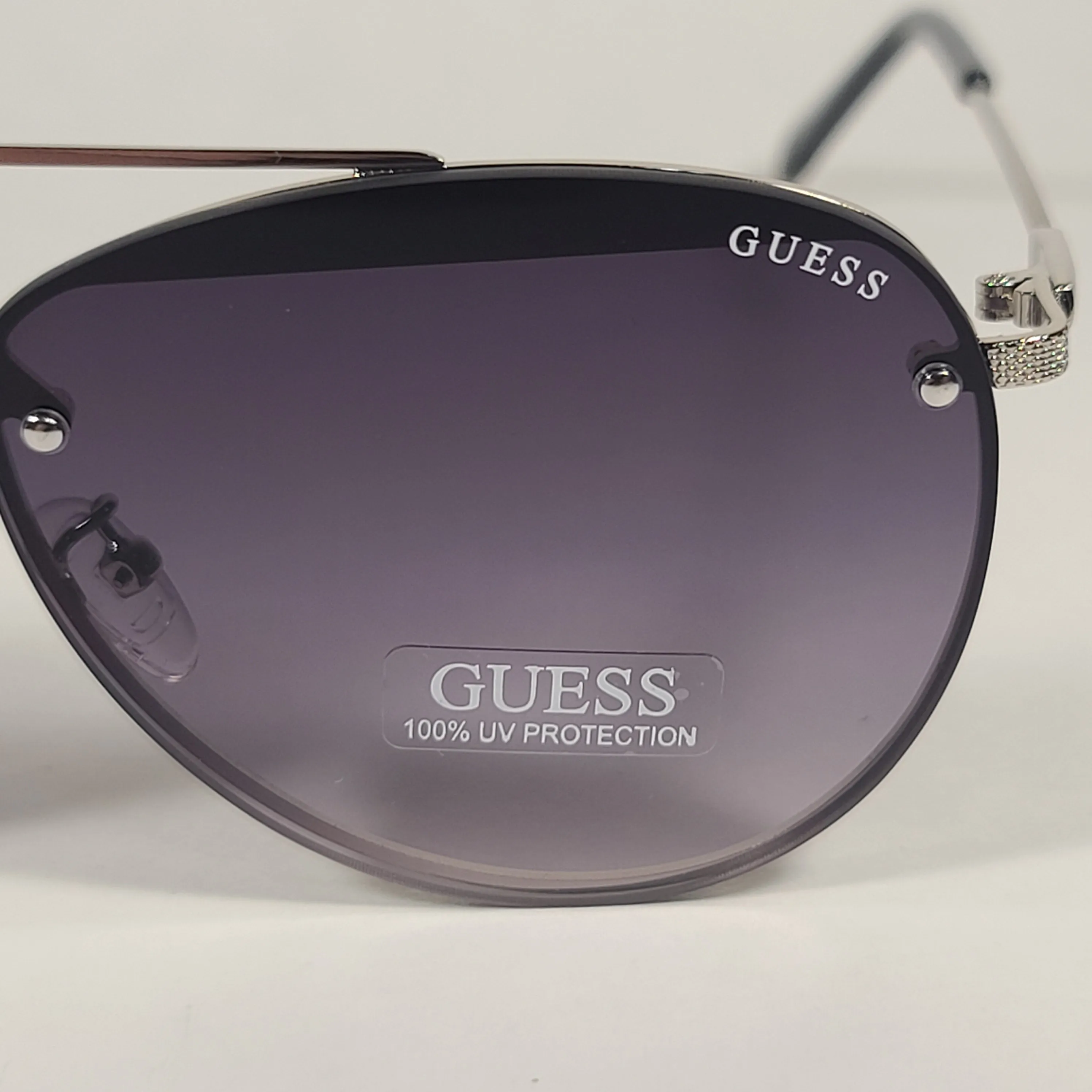 Guess Rimless Aviator Sunglasses Silver Frame Gray Gradient Lens GF0386 10B
