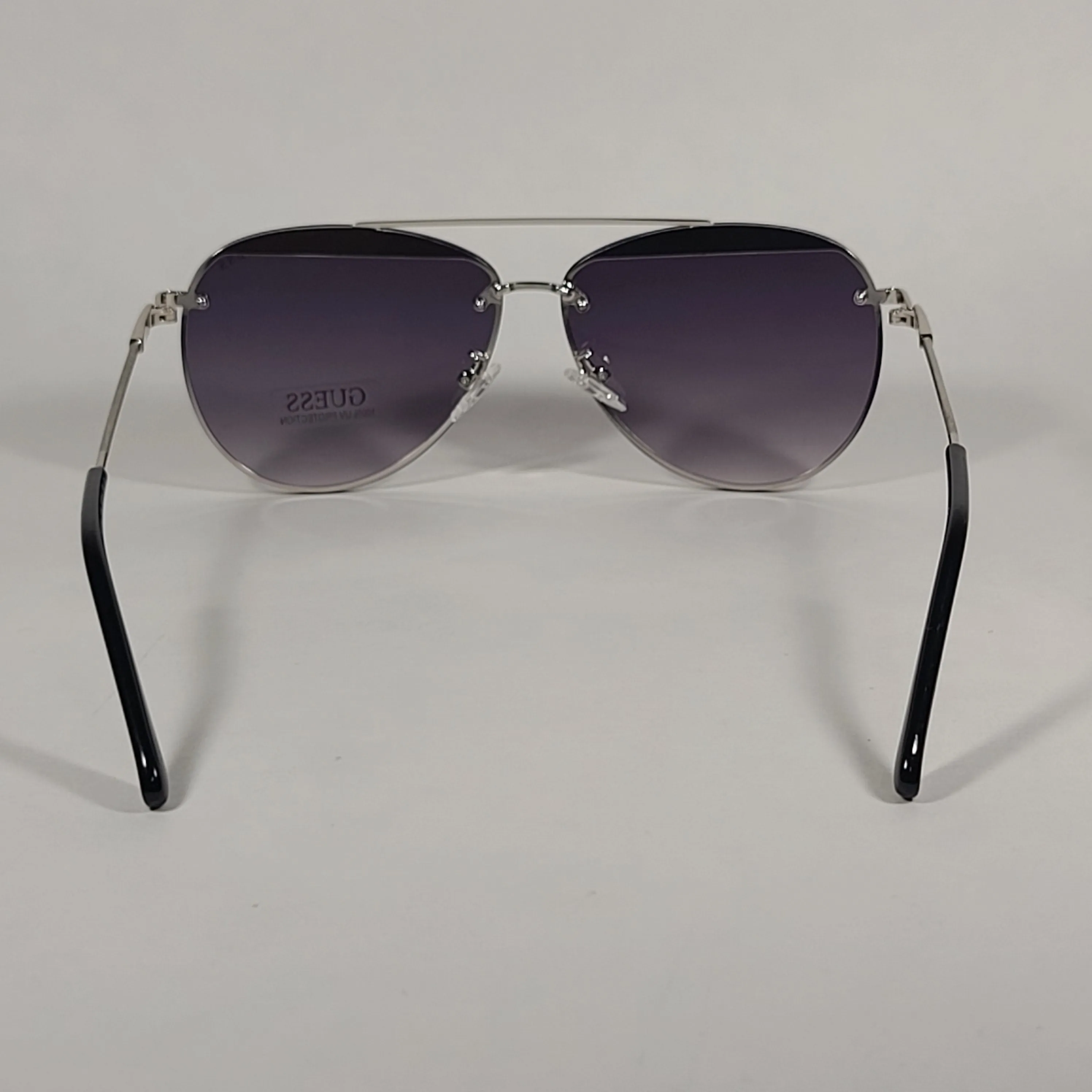 Guess Rimless Aviator Sunglasses Silver Frame Gray Gradient Lens GF0386 10B