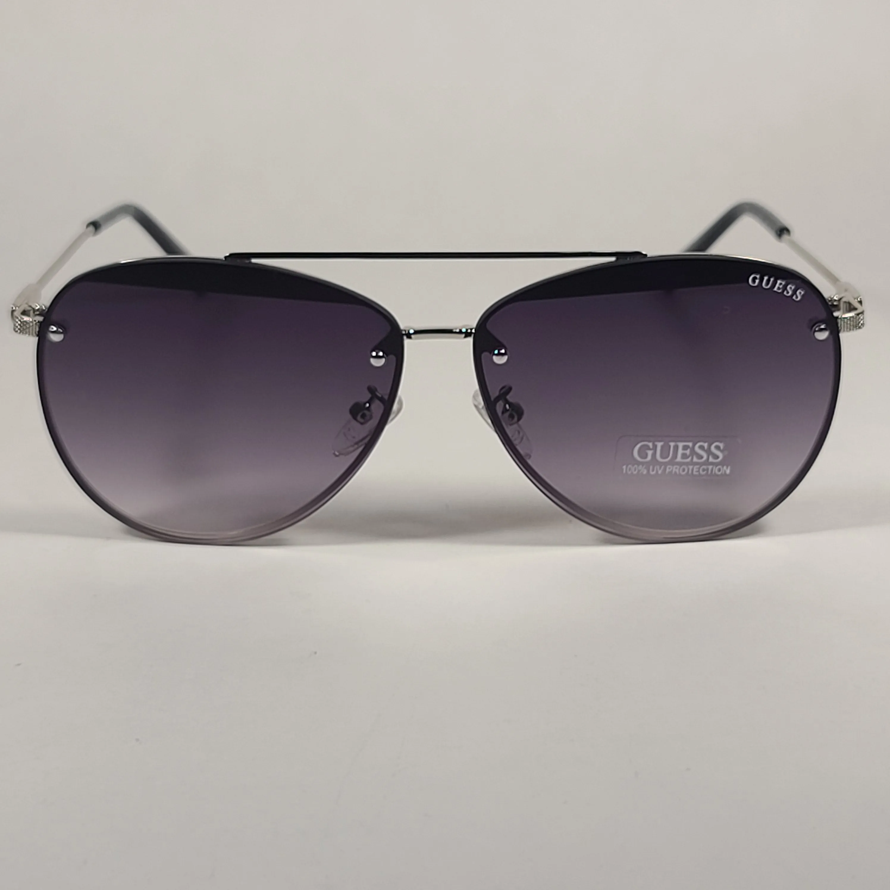 Guess Rimless Aviator Sunglasses Silver Frame Gray Gradient Lens GF0386 10B