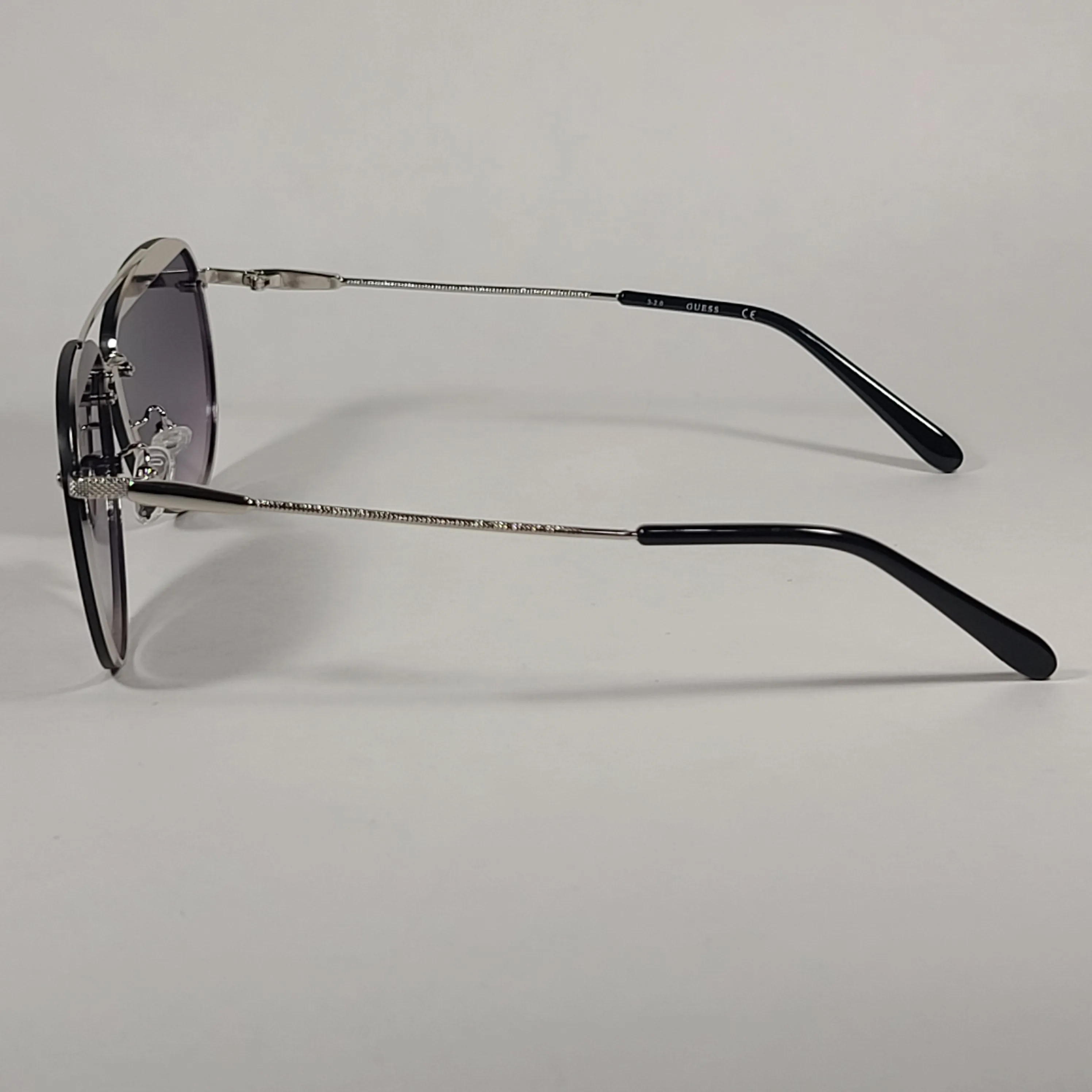 Guess Rimless Aviator Sunglasses Silver Frame Gray Gradient Lens GF0386 10B