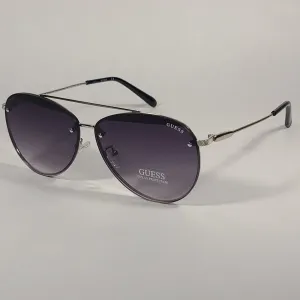 Guess Rimless Aviator Sunglasses Silver Frame Gray Gradient Lens GF0386 10B