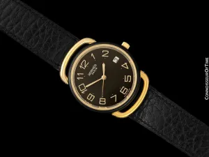Hermes Mens Midsize Unisex Pullman Like Special Edition Watch - 18K Gold Plated, Stainless Steel & PVD