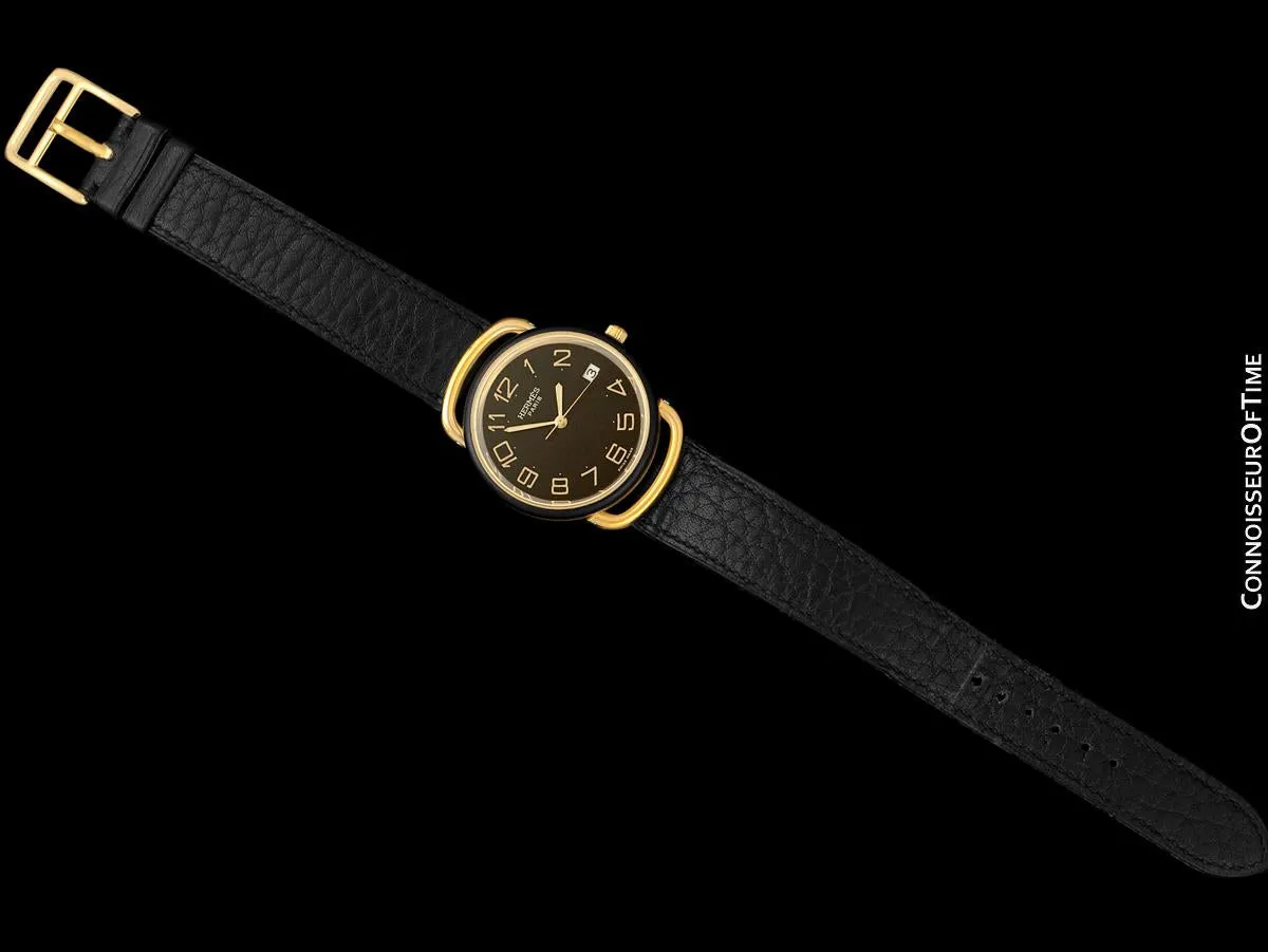Hermes Mens Midsize Unisex Pullman Like Special Edition Watch - 18K Gold Plated, Stainless Steel & PVD