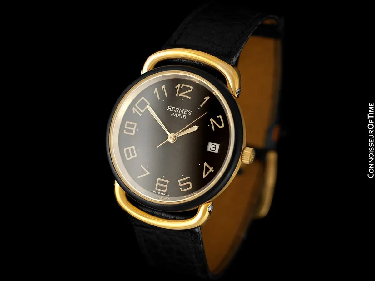 Hermes Mens Midsize Unisex Pullman Like Special Edition Watch - 18K Gold Plated, Stainless Steel & PVD