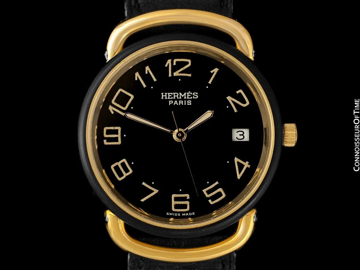 Hermes Mens Midsize Unisex Pullman Like Special Edition Watch - 18K Gold Plated, Stainless Steel & PVD