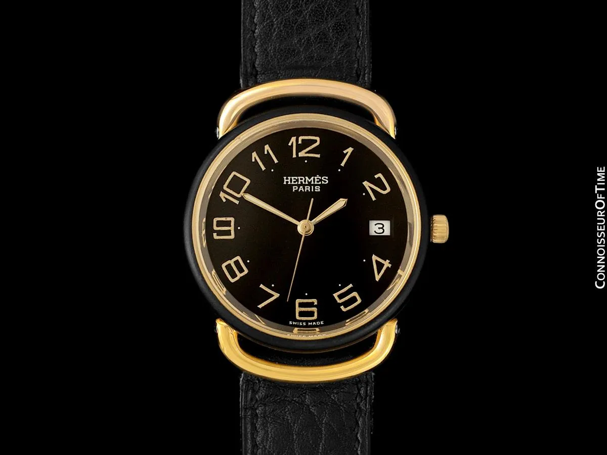 Hermes Mens Midsize Unisex Pullman Like Special Edition Watch - 18K Gold Plated, Stainless Steel & PVD