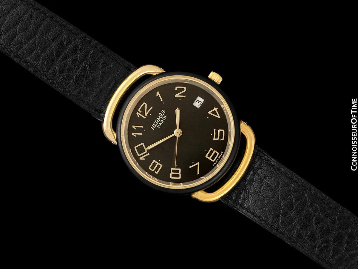 Hermes Mens Midsize Unisex Pullman Like Special Edition Watch - 18K Gold Plated, Stainless Steel & PVD