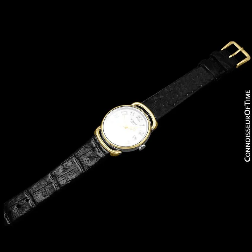 Hermes Mens Midsize Unisex Pullman Watch - 18K Gold Plated and Stainless Steel