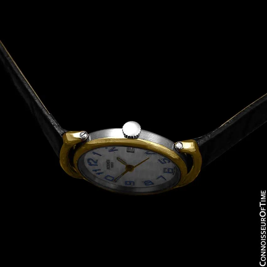Hermes Mens Midsize Unisex Pullman Watch - 18K Gold Plated and Stainless Steel