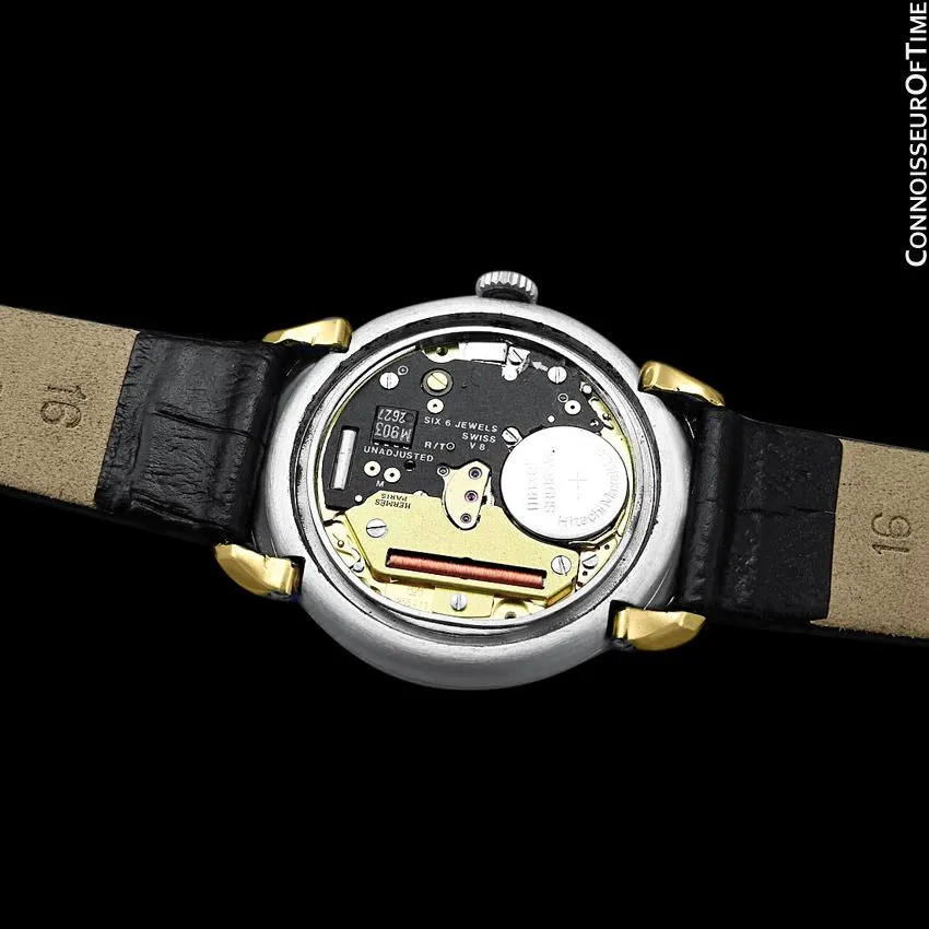 Hermes Mens Midsize Unisex Pullman Watch - 18K Gold Plated and Stainless Steel