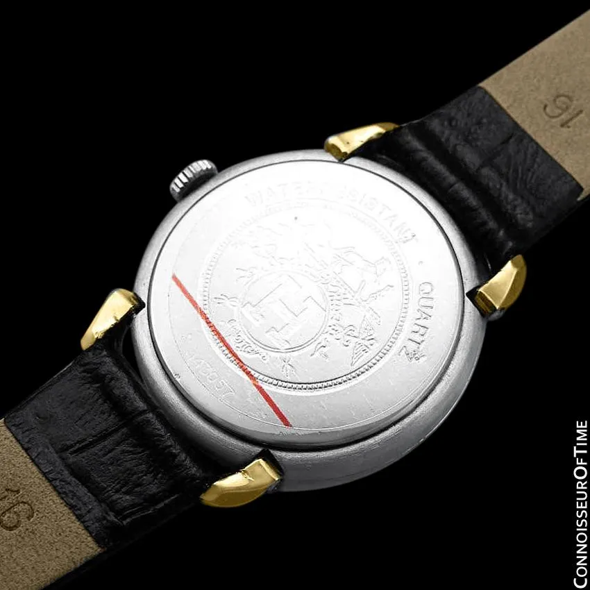 Hermes Mens Midsize Unisex Pullman Watch - 18K Gold Plated and Stainless Steel