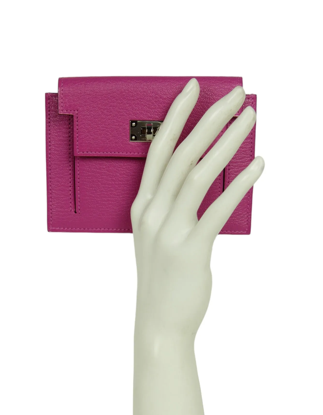 Hermes Rose Pourpre Chevre Kelly Pocket Compact Wallet