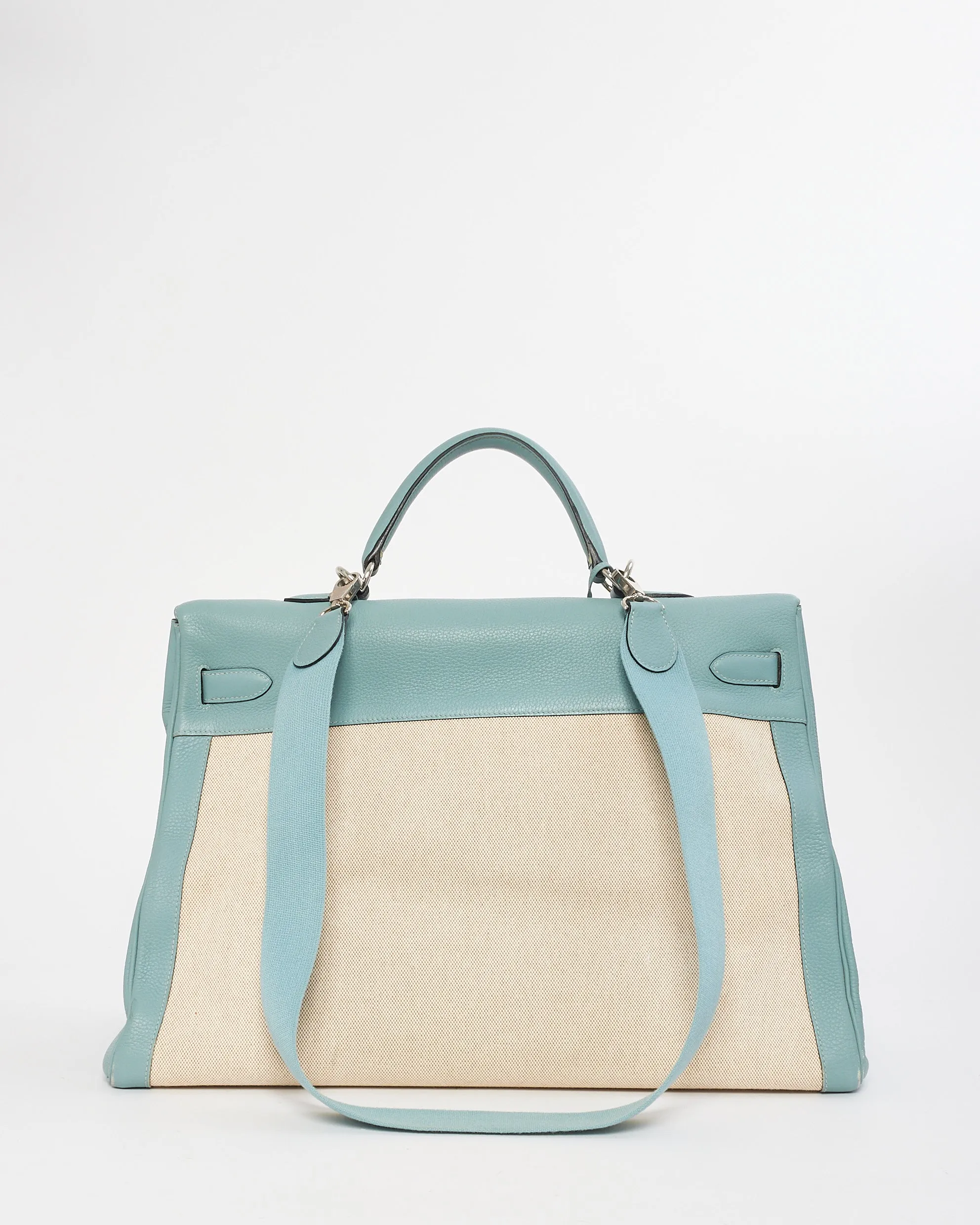 Hermès Blue Leather & Canvas Kelly 50