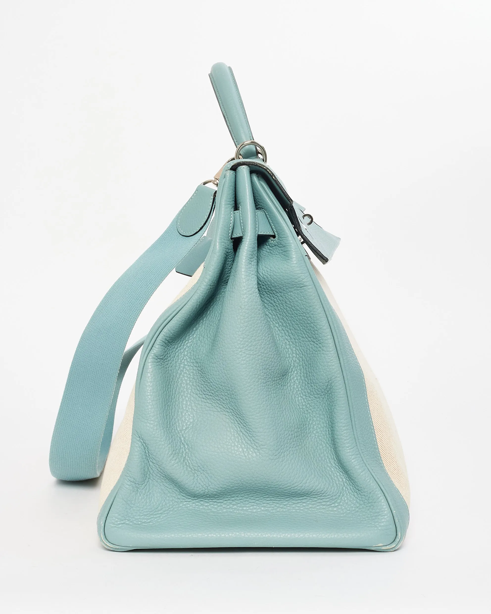 Hermès Blue Leather & Canvas Kelly 50