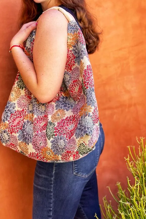 Jijou Capri Giselle Printed Cotton Canvas Oversized Hobo Bag JC-0810