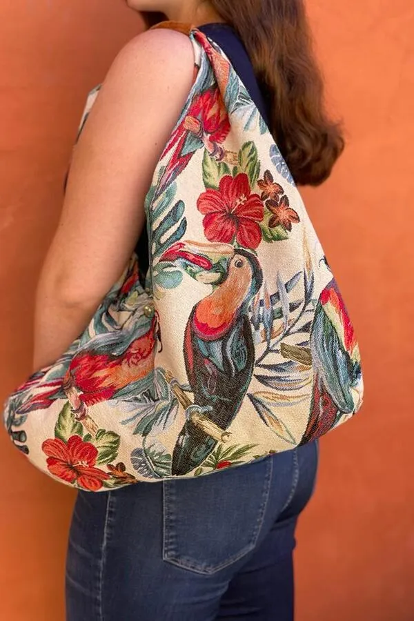 Jijou Capri Giselle Printed Cotton Canvas Oversized Hobo Bag JC-0810