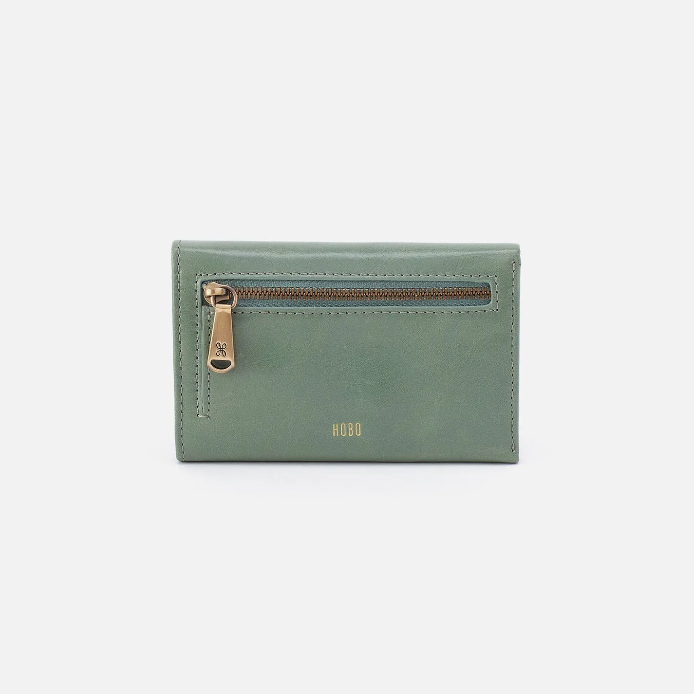Jill Trifold Wallet In Polished Leather - Jade
