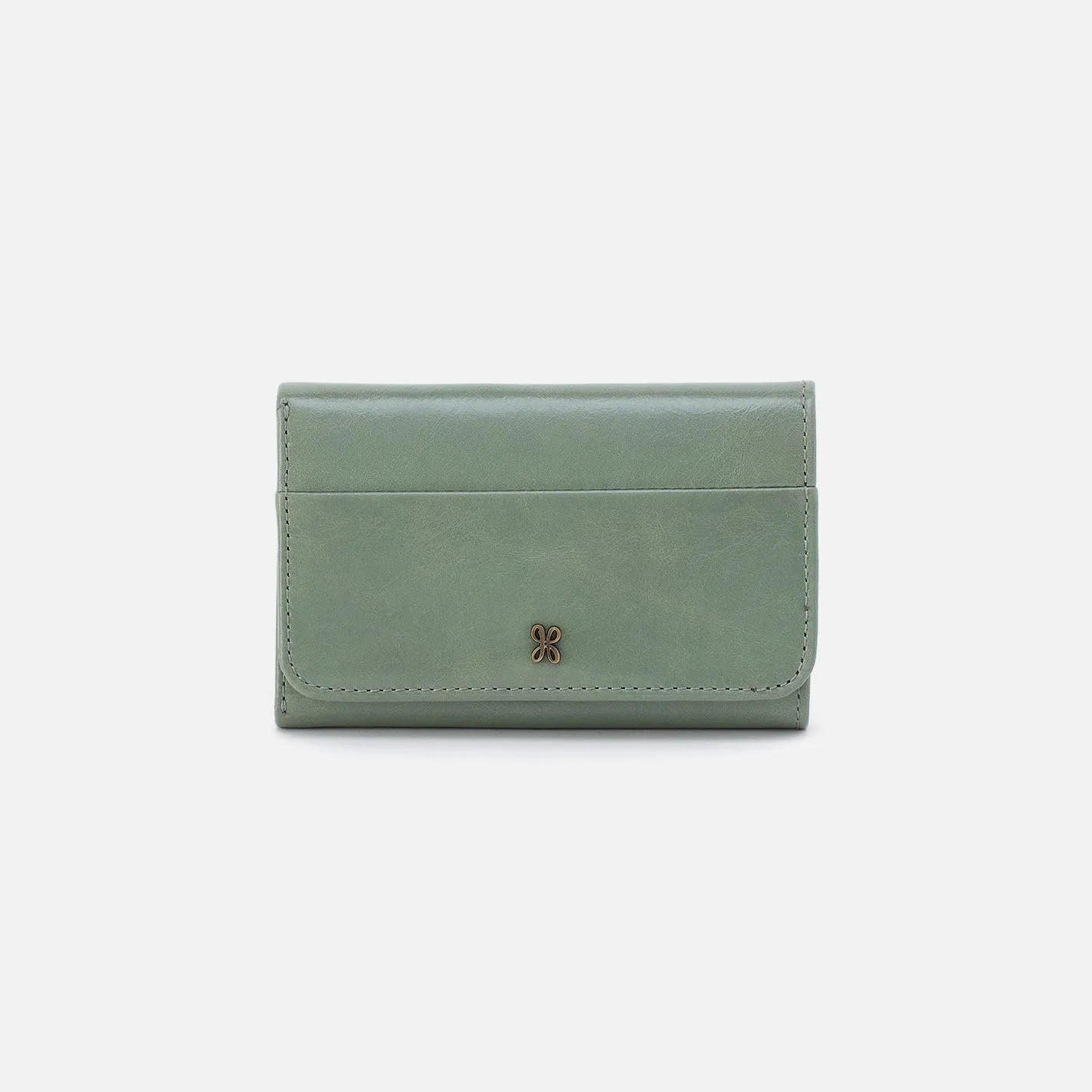 Jill Trifold Wallet In Polished Leather - Jade