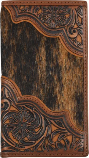 Justin Floral Tooled and Brindle Hair On Rodeo Wallet