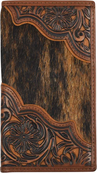 Justin Floral Tooled and Brindle Hair On Rodeo Wallet