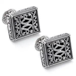 Konstantino Men's Sterling Silver Rectangle Filligree Designer Cufflinks