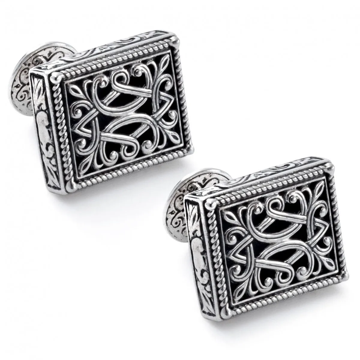 Konstantino Men's Sterling Silver Rectangle Filligree Designer Cufflinks