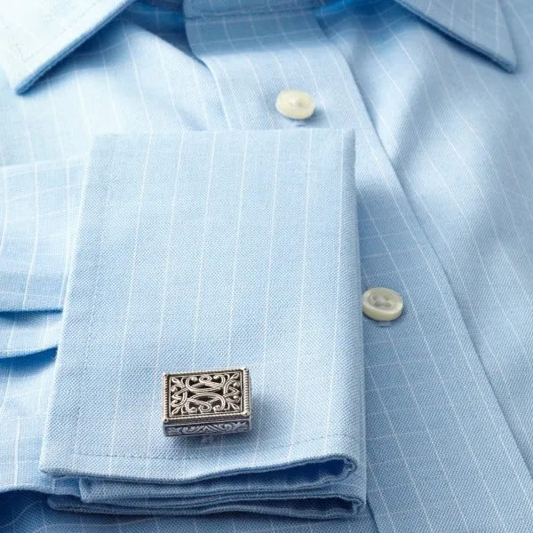 Konstantino Men's Sterling Silver Rectangle Filligree Designer Cufflinks