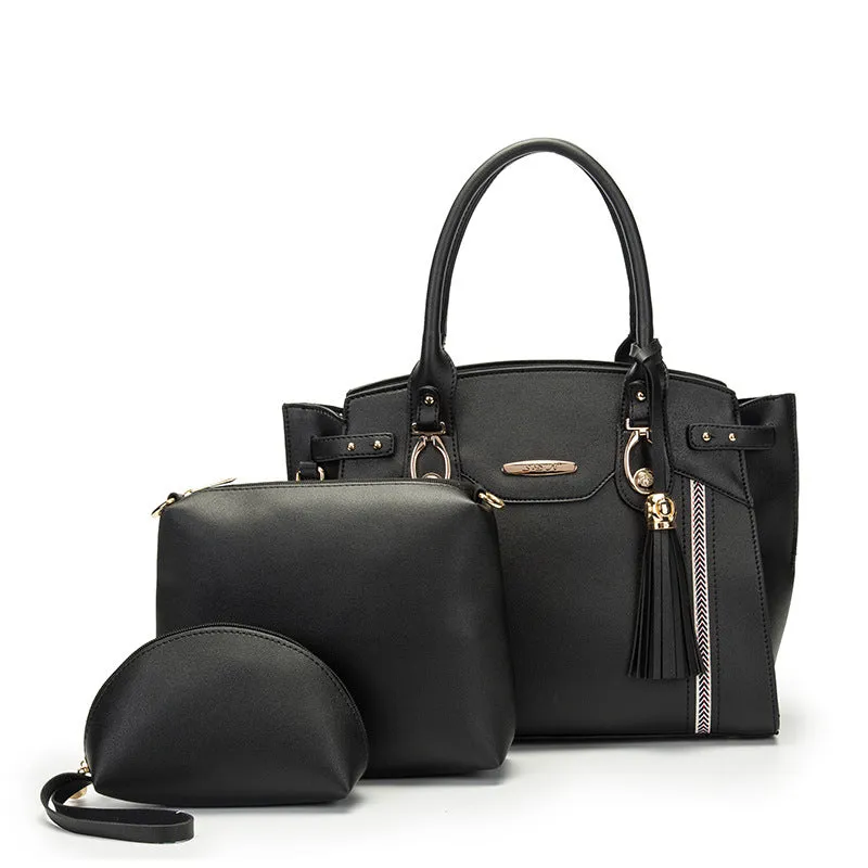 Large-capacity Ribbon Nylon Handbags Solid Color Mother-in-law Three-piece