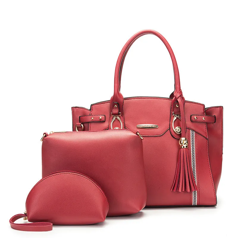 Large-capacity Ribbon Nylon Handbags Solid Color Mother-in-law Three-piece