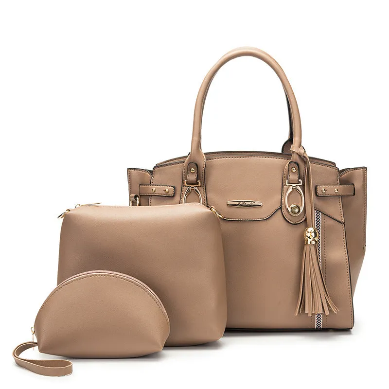 Large-capacity Ribbon Nylon Handbags Solid Color Mother-in-law Three-piece