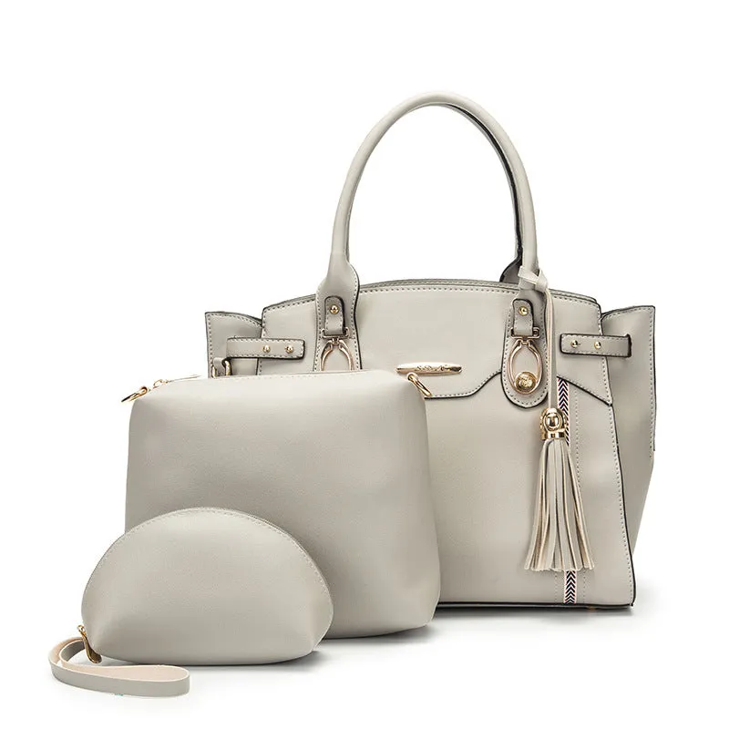 Large-capacity Ribbon Nylon Handbags Solid Color Mother-in-law Three-piece