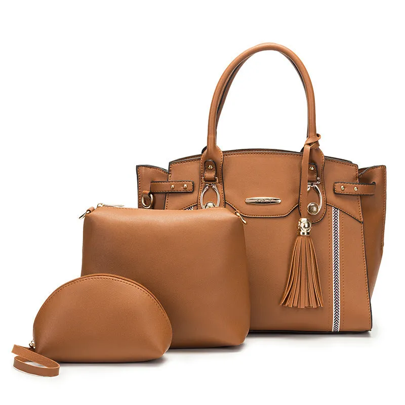 Large-capacity Ribbon Nylon Handbags Solid Color Mother-in-law Three-piece
