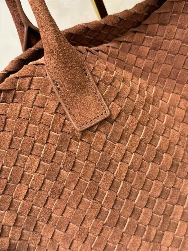 Large shopping woven suede bag