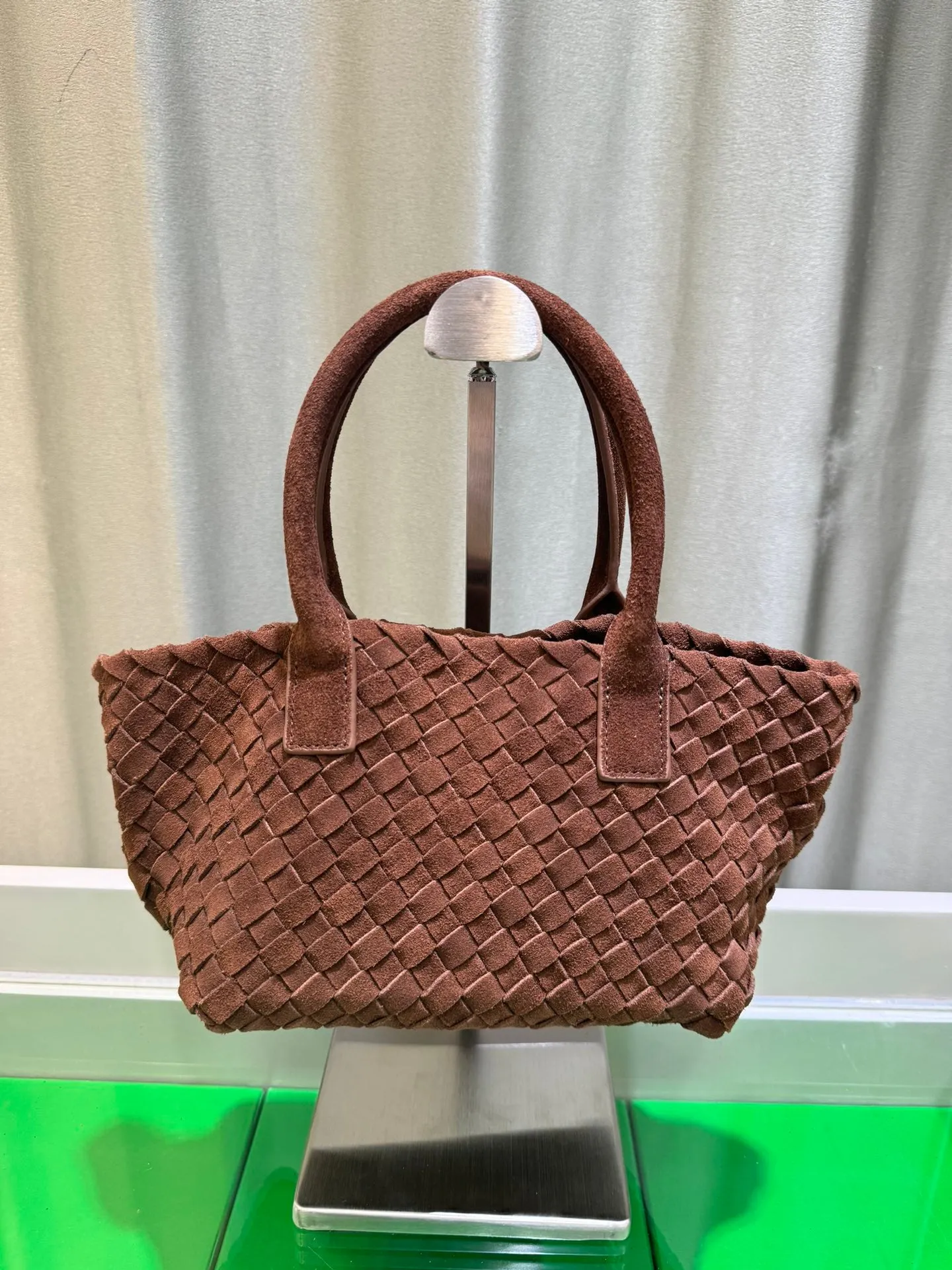 Large shopping woven suede bag