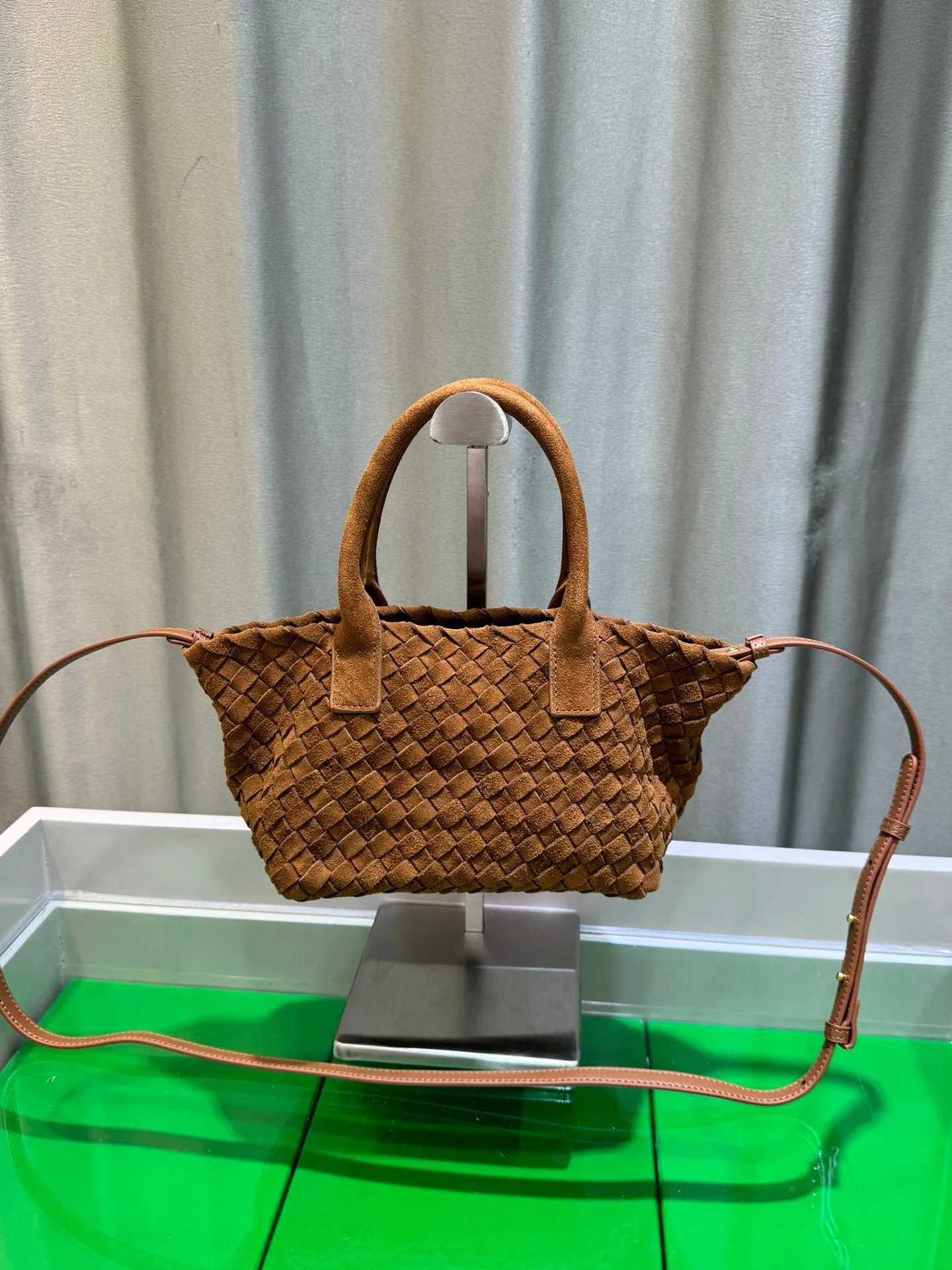 Large shopping woven suede bag