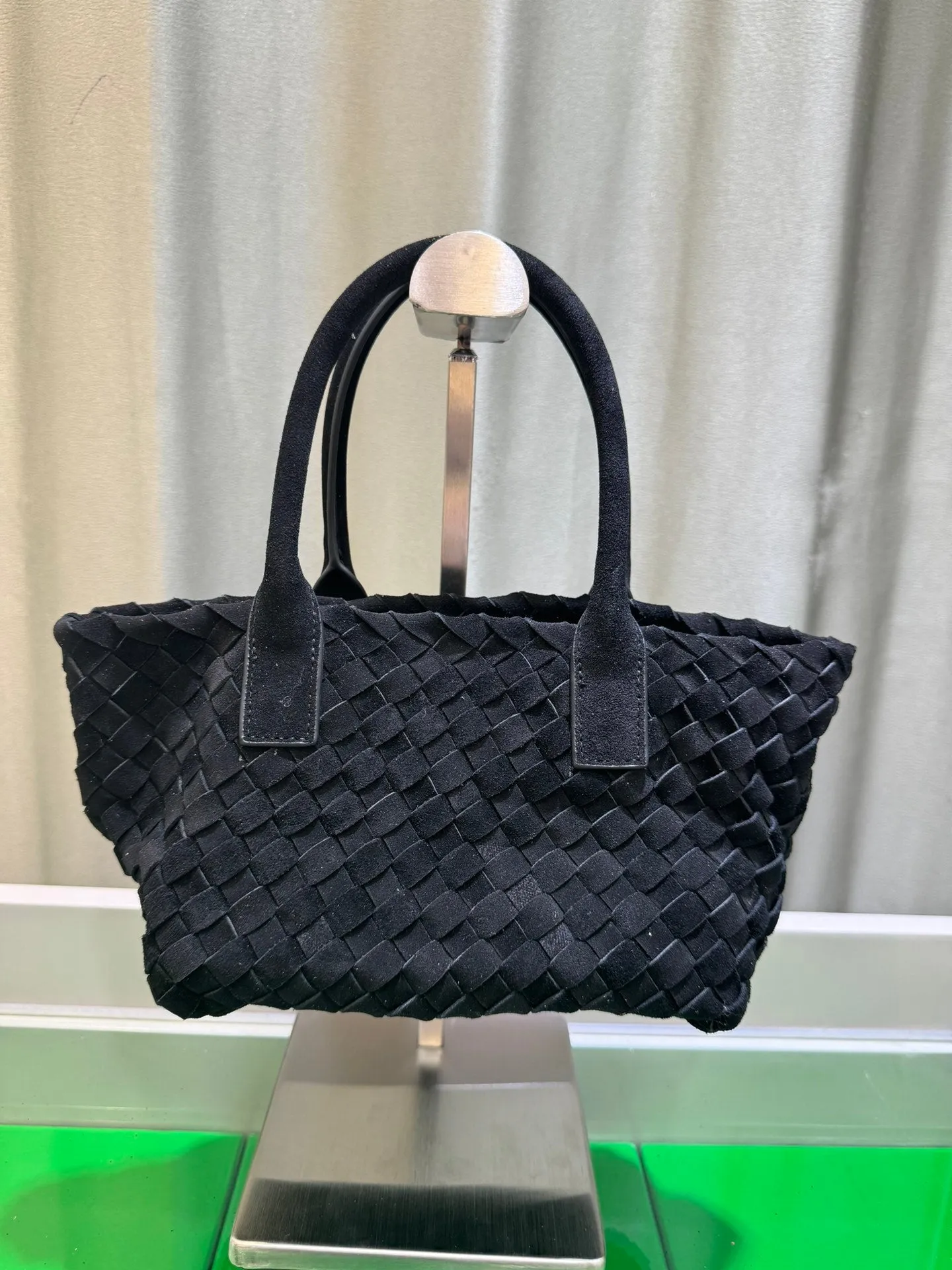 Large shopping woven suede bag