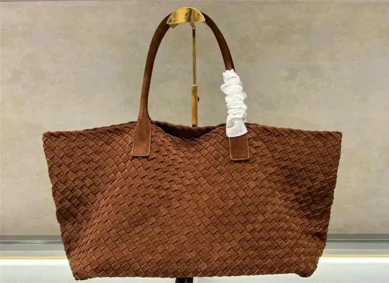 Large shopping woven suede bag