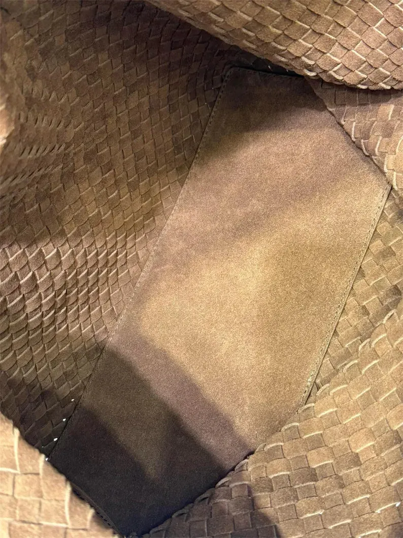 Large shopping woven suede bag
