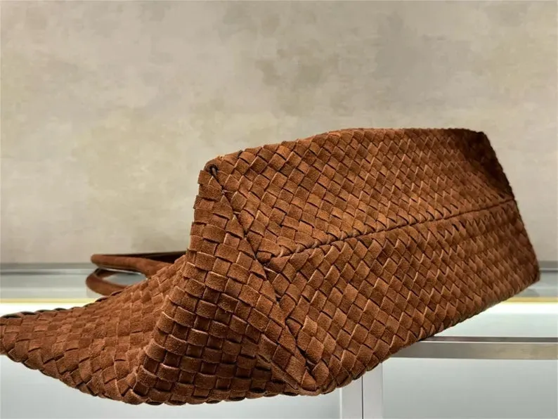 Large shopping woven suede bag