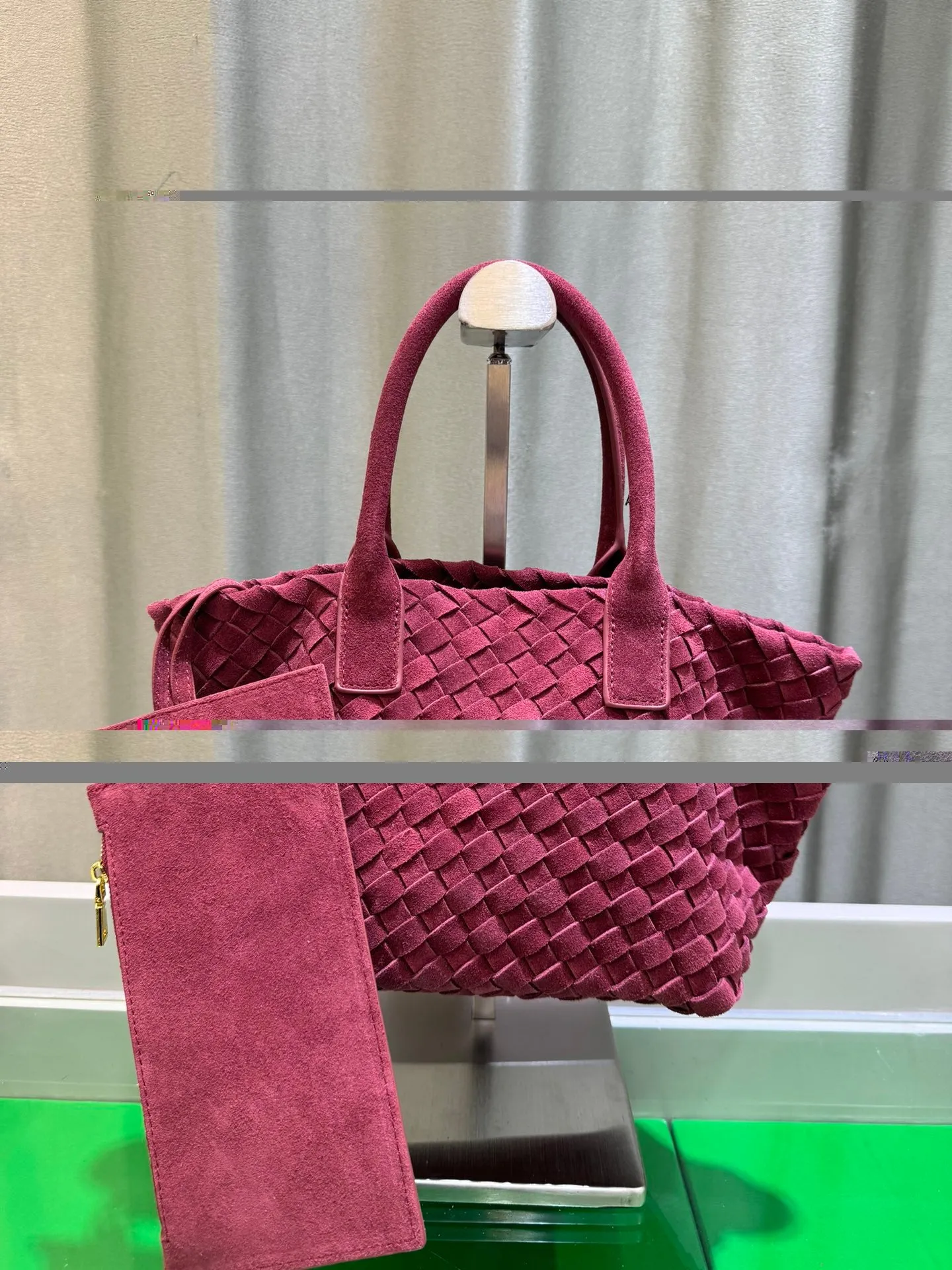 Large shopping woven suede bag