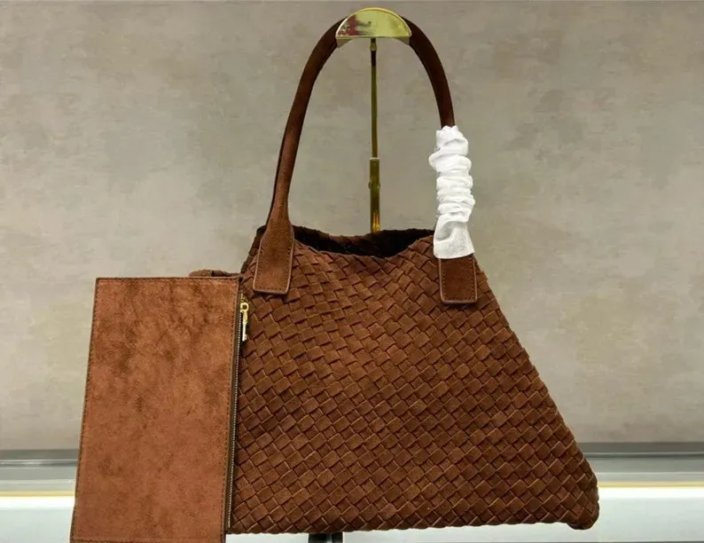 Large shopping woven suede bag