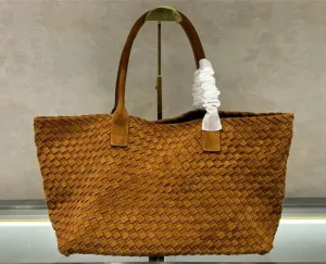 Large shopping woven suede bag