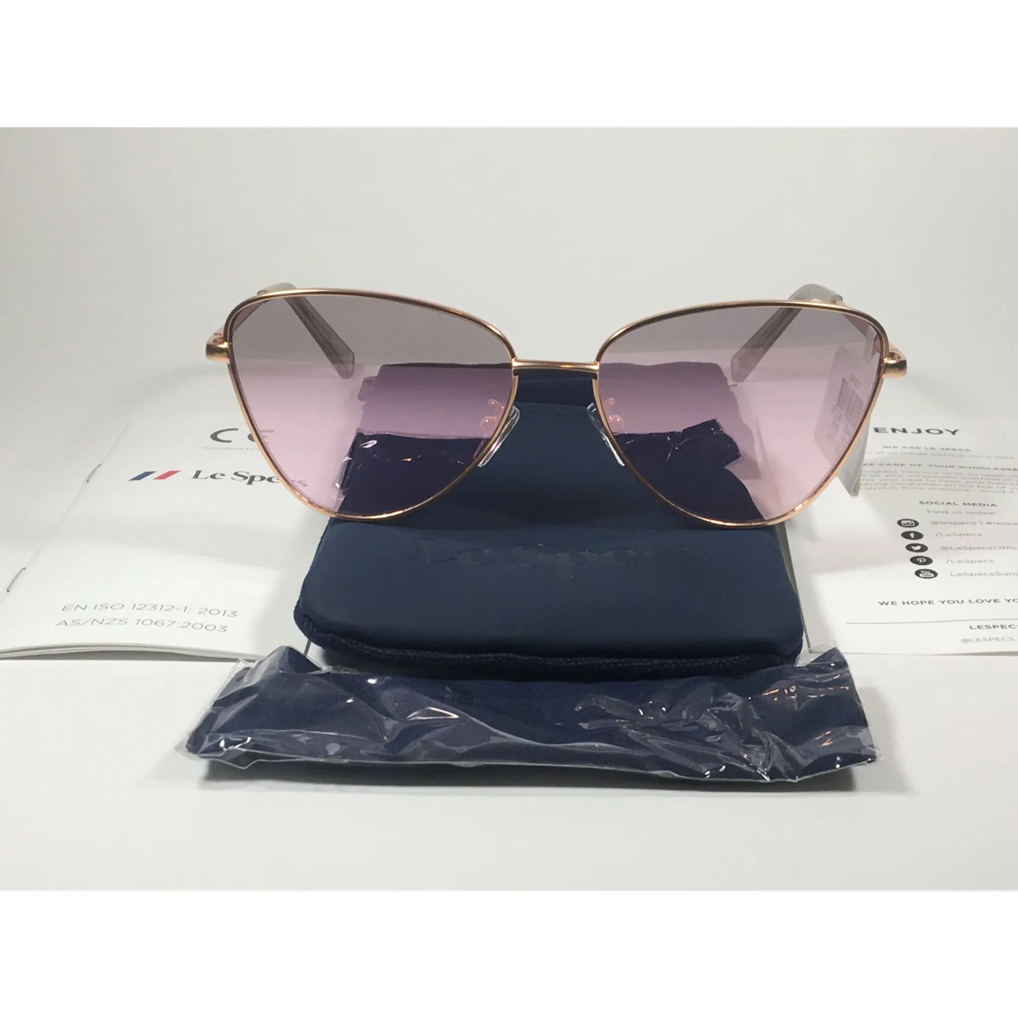 Le Specs Echo Butterfly Cat Sunglasses Matte Rose Gold Frame Pink Mirror Lens LSP1802171