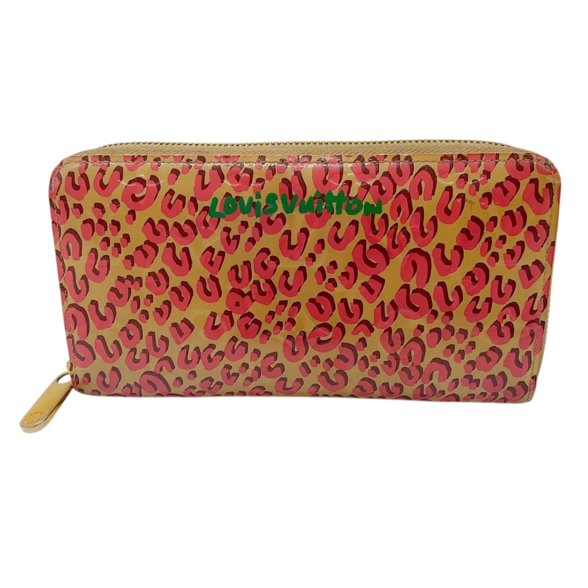 Louis Vuitton Beige / Pink / Green Printed Zip Around Wallet