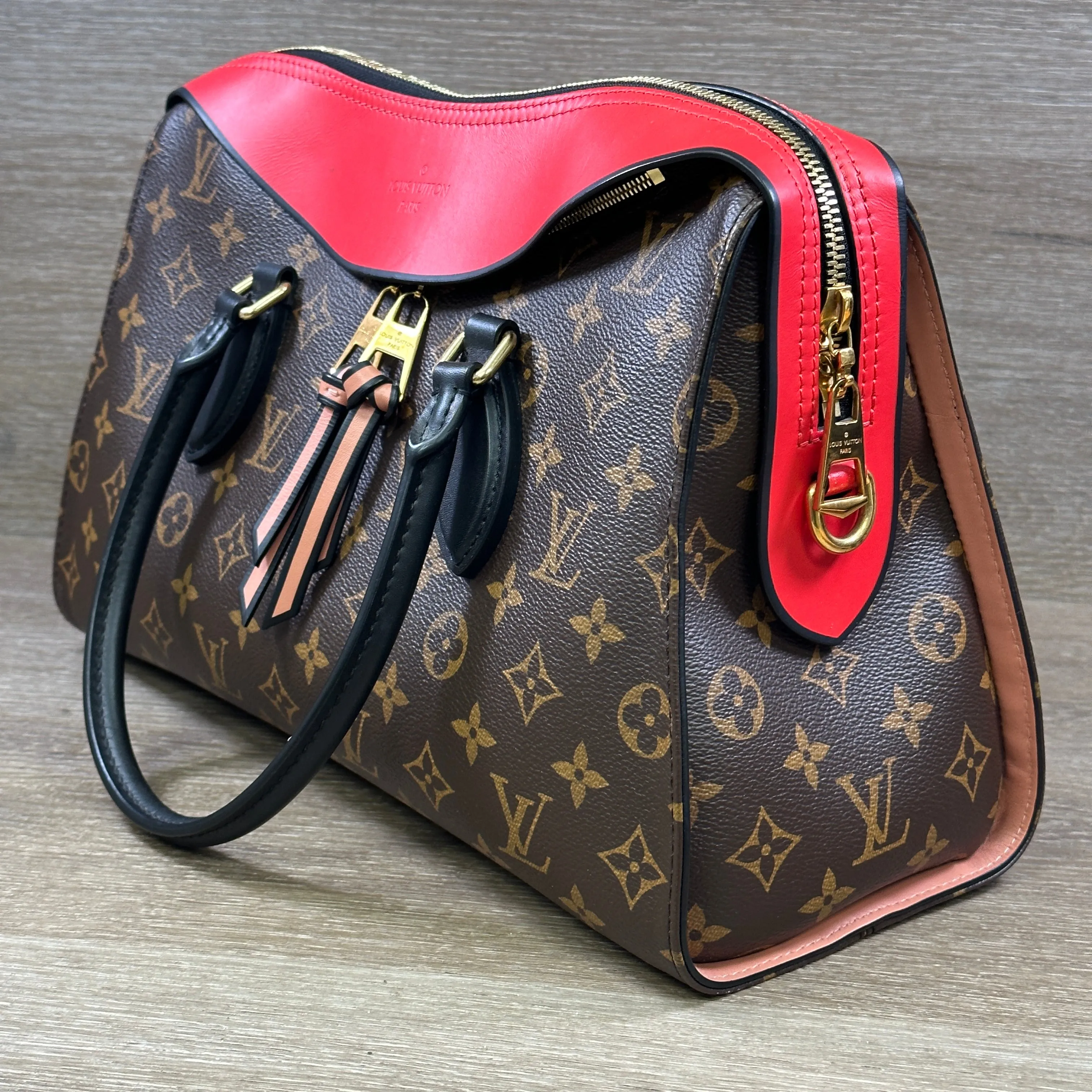 Louis Vuitton Tuileries Handbag Monogram Canvas with Red Leather